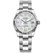 Réplique Rolex Datejust 31 Cadran Blanc Serti de Diamants En Nacre Rolesor m278274-0005