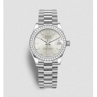 Réplique Rolex Datejust 31 Bracelet Président En Or Blanc Avec Cadran Argenté m278289rbr-0012