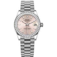 Réplique Rolex Datejust 31 Bracelet Président En Or Blanc Avec Cadran Rose m278289rbr-0013