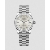 Réplique Rolex Datejust 31 Bracelet Président En Or Blanc Avec Cadran Argenté m278289rbr-0021