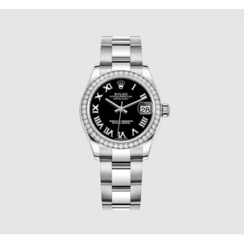 Réplique Rolex Datejust 31 Bracelet Oyster à Cadran Noir Rolesor Blanc m278384rbr-0001