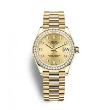 Réplique Rolex Dames Datejust Bracelet Président En Or Jaune 18 Ct à Cadran Champagne m279178-0022