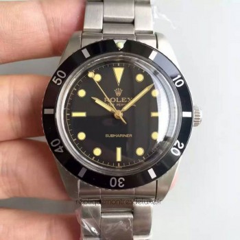 Réplique montre Submariner 6538 cadran noir en acier inoxydable Big Crown