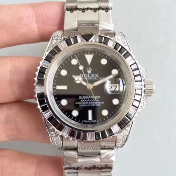 Réplique montre Submariner Date 116610LN Cadran Acier Inoxydable Et Diamants Noir