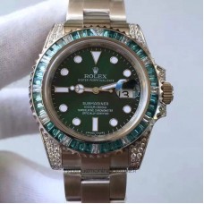 Réplique montre Submariner Date 116610LV cadran vert en acier inoxydable et diamants