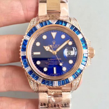 Réplique montre Submariner Date 116618LB Cadran Bleu Or et Diamants