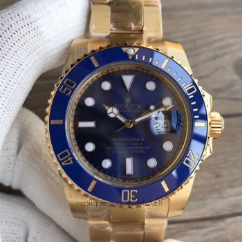 Réplique montre Submariner Date 116618LB Cadran Bleu Emballé En Or Jaune 18K