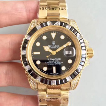 Réplique montre Submariner Date 116618LN Cadran Noir - Or Jaune & Diamants