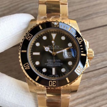 Réplique montre Submariner Date 116618LN Cadran Noir Emballé En Or Jaune 18K