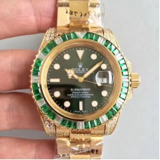 Réplique montre Submariner Date 116618LV Cadran Vert - Or Jaune Et Diamants