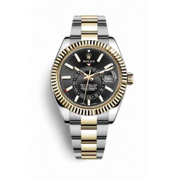 Réplique Montre Rolex Sky-Dweller Yellow Rolesor Oystersteel or jaune 326933 cadran noir