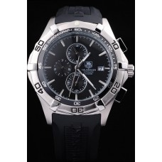 Tag Heuer Aquaracer Lunette de tachymètre Cadran noir Bracelet en caoutchouc noir