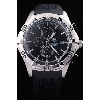 Tag Heuer Aquaracer Lunette de tachymètre Cadran noir Bracelet en caoutchouc noir