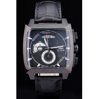 Tag Heuer Monaco Boîtier en céramique noir Cadran noir Bracelet en cuir noir