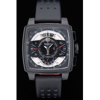 Tag Heuer Monaco Bracelet en cuir perforé noir-rouge Cadran noir 80309