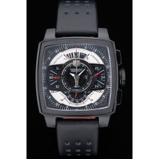 Tag Heuer Monaco Bracelet en cuir perforé noir-rouge Cadran noir 80309