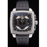 Tag Heuer Monaco Mikrograph Noir Bracelet en cuir Cadran noir 7924