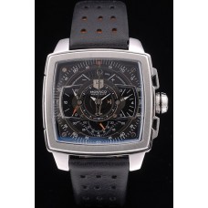 Tag Heuer Monaco Mikrograph Noir Bracelet en cuir Cadran noir 7923