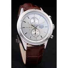 Tag Heuer SLR Boîtier en acier inoxydable brossé Cadran argenté Bracelet en cuir brun