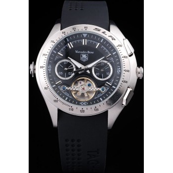 Tag Heuer SLR Lunette tachymétrique Cadran noir Tourbillon bracelet caoutchouc noir