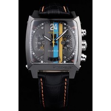 Tag Heuer Suisse Monaco Noir Bracelet en cuir bleu-jaune Cadran noir rayé