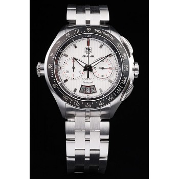 Tag Heuer Swiss SLR Lunette de tachymètre en acier inoxydable Cadran blanc