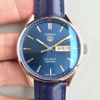 Replique Tag Heuer Carrera Calibre 5 Day-Date 41MM WAR201E. FC6292 Couteau bleu acier inoxydable Calibre 5 