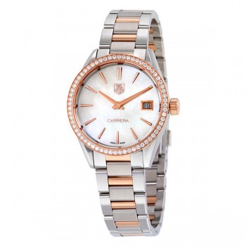 Réplique Montre Tag Heuer Carrera Nacre Cadran Diamant Lunette Acier Or Rose 18kt Femme WAR1353.BD0779