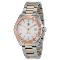 Réplique Montre Tag Heuer Aquaracer cadran argenté acier or rose 18 carats WAY1150.BD0911