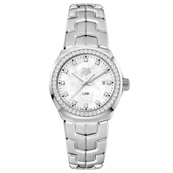 Réplique Montre TAG Heuer LINK en nacre blanche avec cadran en diamant et lunette en diamant WBC1316.BA0600