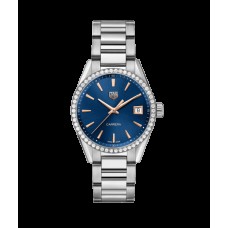 Réplique Montre Tag Heuer Carrera Dame Quartz cadran bleu avec lunette en diamants unisexe