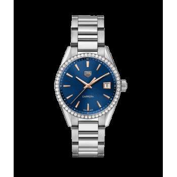 Réplique Montre Tag Heuer Carrera Dame Quartz cadran bleu avec lunette en diamants unisexe